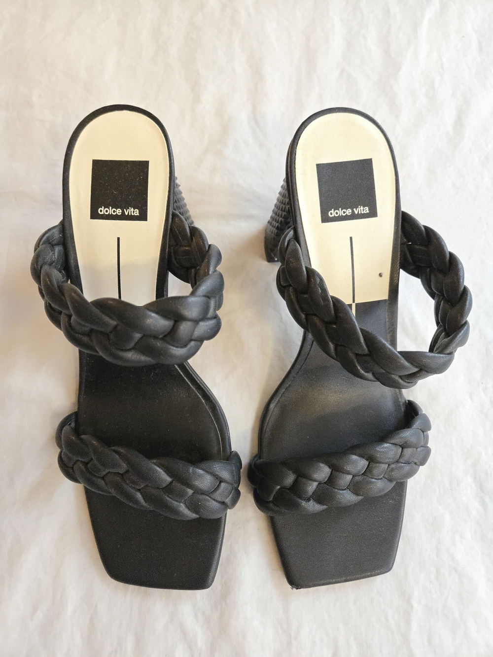 Dolce Vita Paily Braided Double-Strap Black Block Heel Sandals HAL3 - Picture 2 of 9